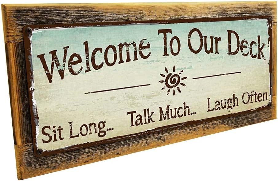 HBA Welcome to Our Deck Metal Sign (7 in x 17 in Framed Outdoor Aluminum), AL-HB7694F
