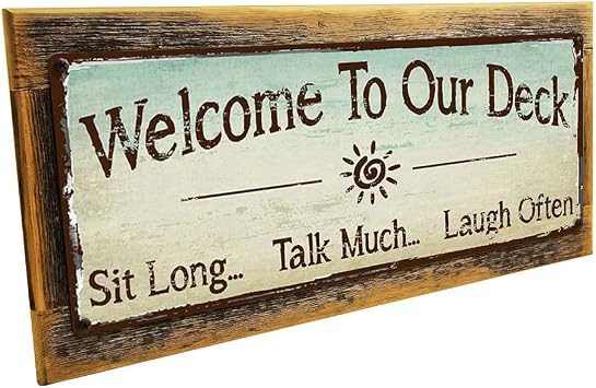 HBA Welcome to Our Deck Metal Sign 7 in x 17 in Framed Outdoor Aluminum, AL-HB7694F