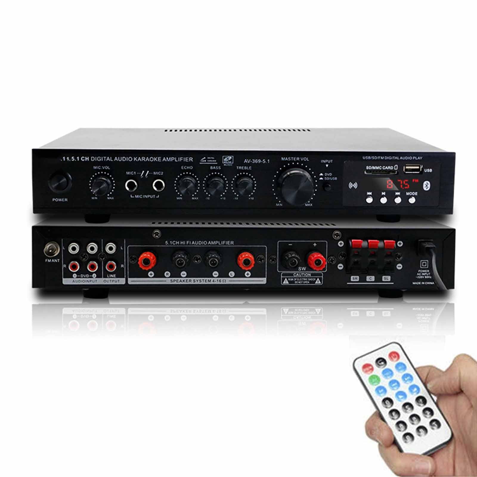 Amplificateur de son surround 5.1 – Centre audio pour TV, karaoké et home cinéma avec USB et radio FM/AM, caisson de basses pour basses améliorées