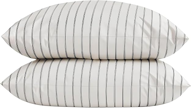 Italic Luxe Australian Long-Staple 400 Thread Count Cotton Sateen Pillowcase Set, Ultra-Soft, Standard Size Mini - Stripe