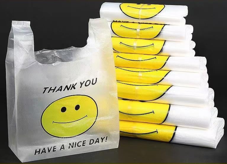 Amzocina Plastic Bags, Pink Grocery, Shopping Bag, Restaurants, Convenience Store,Recyclable T Shirt Bags For Small Business, 12.5