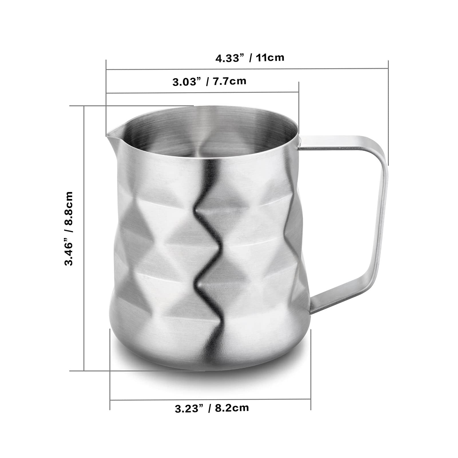 ESOUY Sauciere, Edelstahl, prismatisch gestaltet, Milchaufschäumkrug, Milchkännchen, Espresso-Kaffee, Barista, Craft, Latte, Milch, Sahne, Soßenkrug (Kapazität: 350 ml)