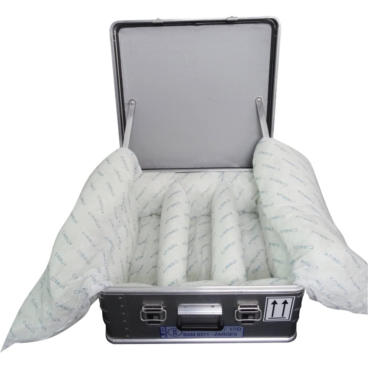 Zarges Akku Safe K470 (55 x 55 x 22 cm, silber, aus Stahl, mit Cirrux-Kissen, Batterieaufbewahrung, Batterien Schutzbox, stapelbare Batteriebox, Transportbox für Akkus) 40582