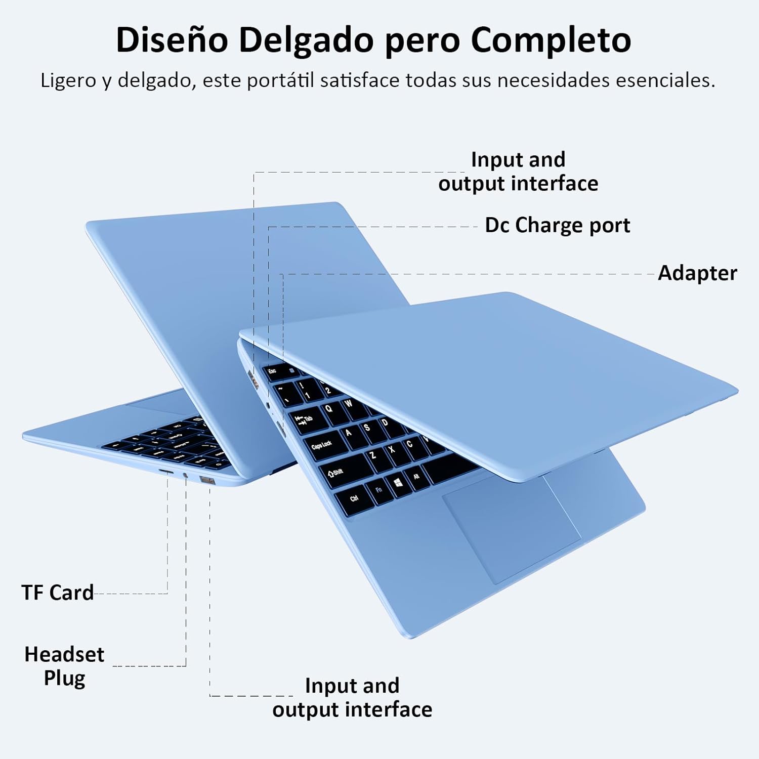 Diagram showing the side view of the bvate B7 laptop with labels for DC Charge port, Input and output interface, TF Card slot, and Headset Plug.