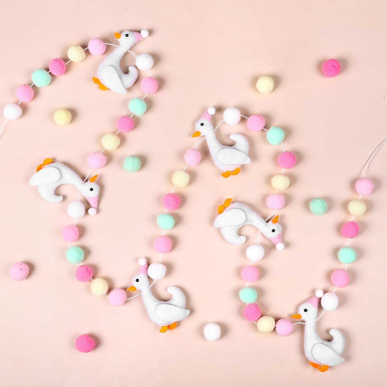 FYSUIMU One Silly Goose Party Felt Banner 3D Cute Goose Hanging Garland Pink Green Pom Pom Ball Banner for First Birthday Party Baby Shower Backdrops Decor