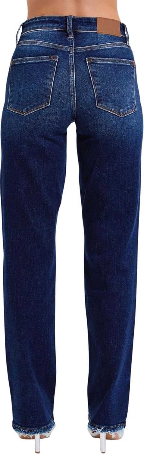 Judy Blue Women's Mid Rise Straight Jeans with Frayed Hem - Image 4