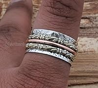 Vista 2 de 925 Silver Ring, Handmade Ring Women, Fidget Spinner Ring, Boho Silver Ring, Unique Spinner Ring, Meditation Silver Ring, Spinner Band Ring, Chunky