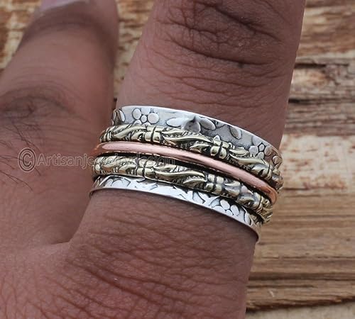 Miniatura 2 de 925 Silver Ring, Handmade Ring Women, Fidget Spinner Ring, Boho Silver Ring, Unique Spinner Ring, Meditation Silver Ring, Spinner Band Ring, Chunky