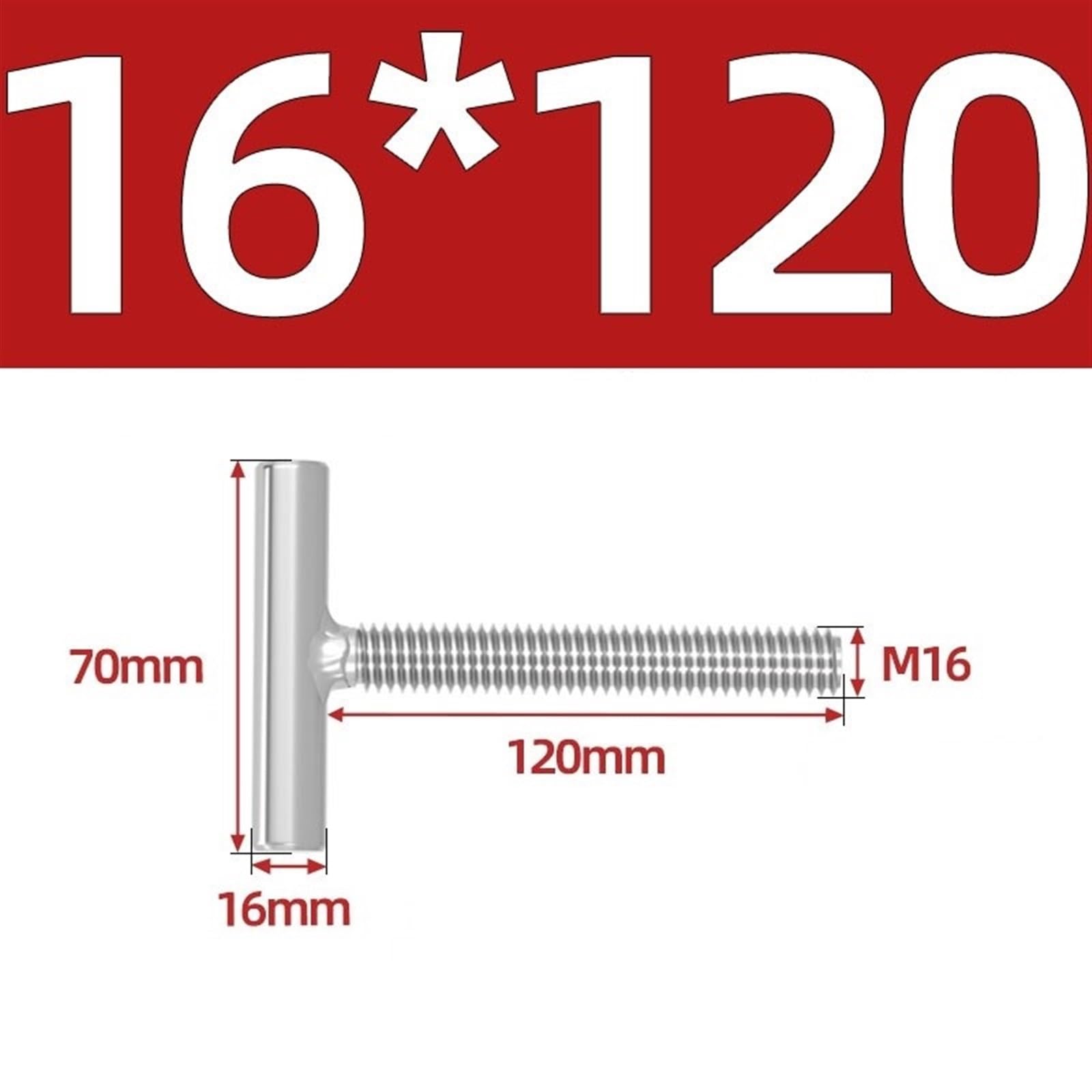 Viti a T in acciaio inossidabile 304, bullone con maniglia meccanica for asta di saldatura cilindrica da 10 pezzi for la produzione marina (Size : M16*120)