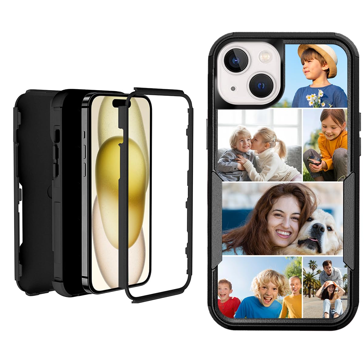 Custom Personalized Case for iPhone 14 Customized Multi-Photos Collage Picture Heavy Duty Shockproof Full Body Rubber Armor Bumper Cover 6.1 inch