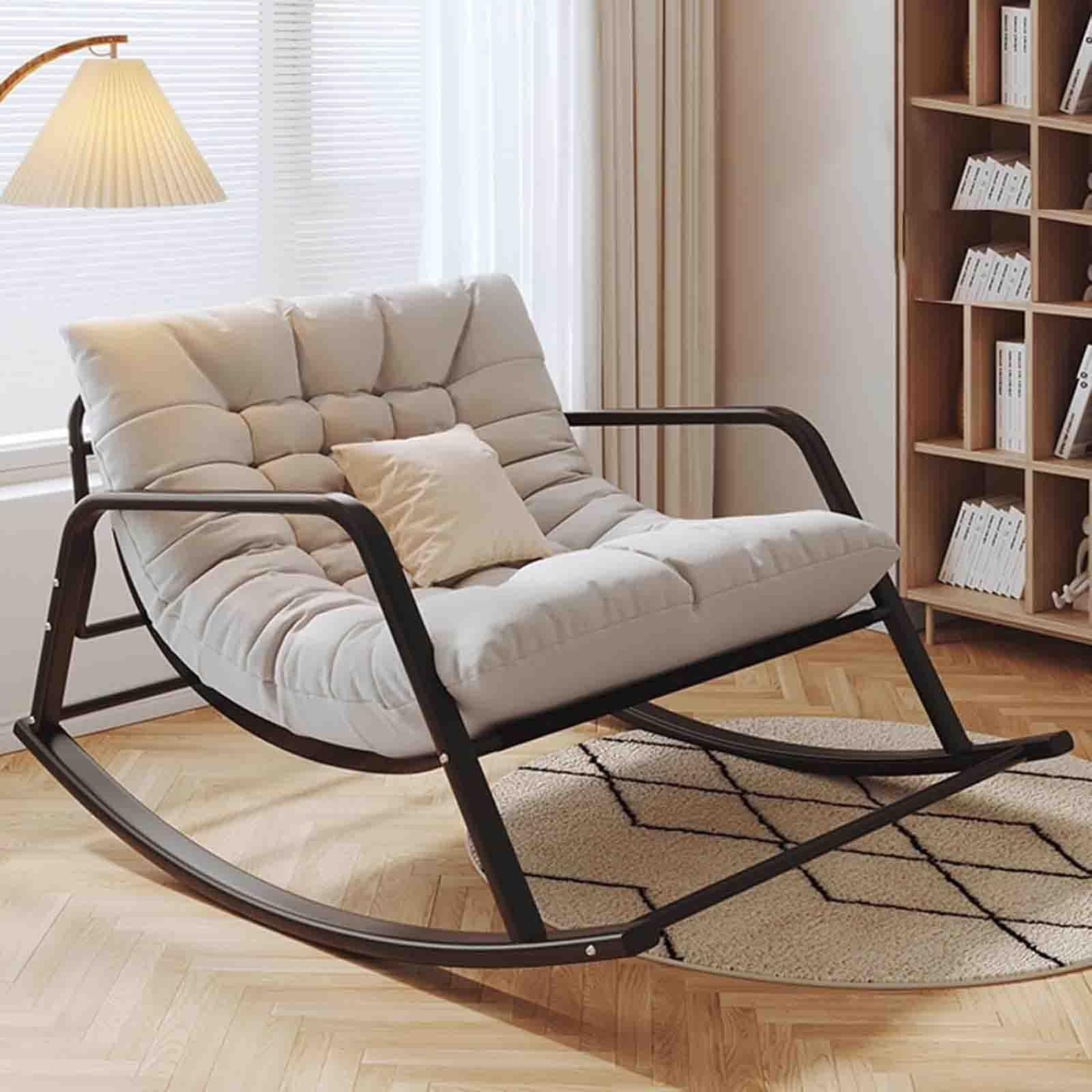 Fauteuils à bascule de jardin gris avec coussin rembourré confortable