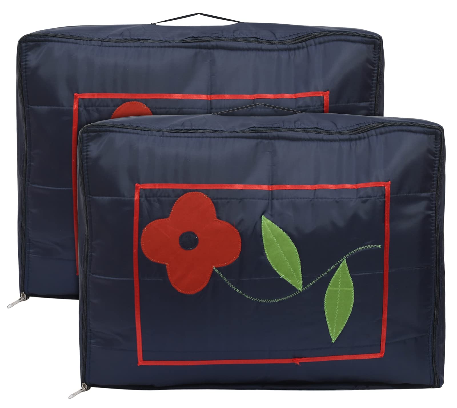 Kuber Industries Multiuses Flower Print Foldable Polyster Saree Covers/Clothes Storage Bag/Wardrobe Organizer- Pack of 2 (Navy Blue)