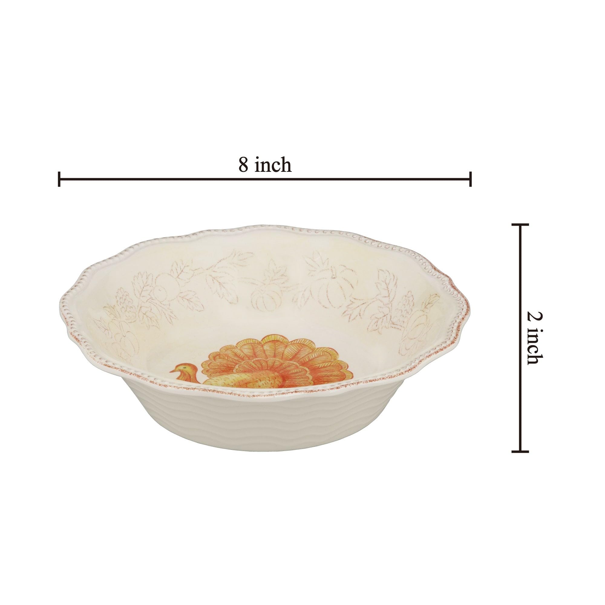 UP ware Glitter Truthahn Melamin-Schüssel-Set, Blumenförmige Schalen mit Perlenrand für Nudeln, Reis, Suppe und Salat, BPA-frei, spülmaschinenfest, bruchsicher, Orange, 20,3 cm, 6 Stück