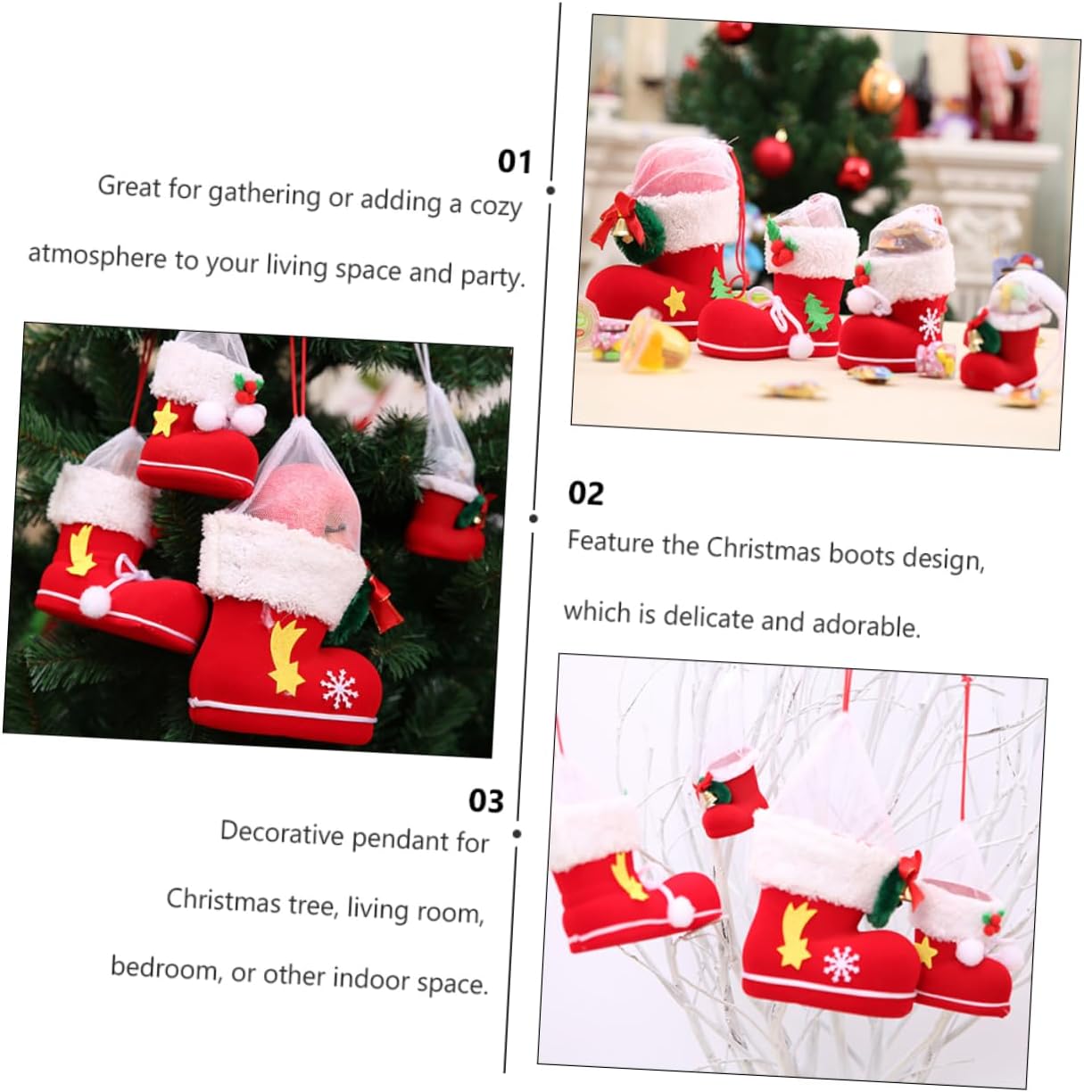 4pcs Christmas Boots Pendant Adorable Hanging Ornaments for Holiday Decor and Stylish Christmas Tree Accessories for Home and Party Decoration