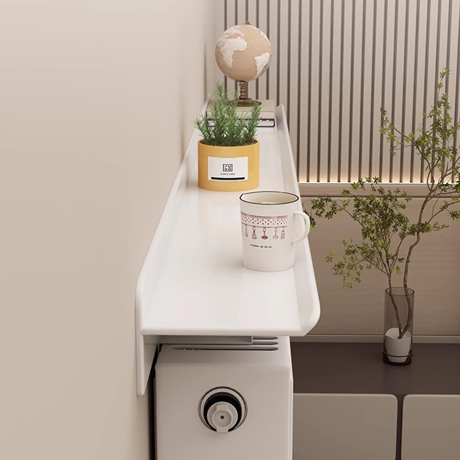 Estante de radiador sin taladros con soportes, cubierta de calefacción de aleación de aluminio blanco para almacenamiento y decoración, protección de pared (ancho 15 cm, largo 80 cm)