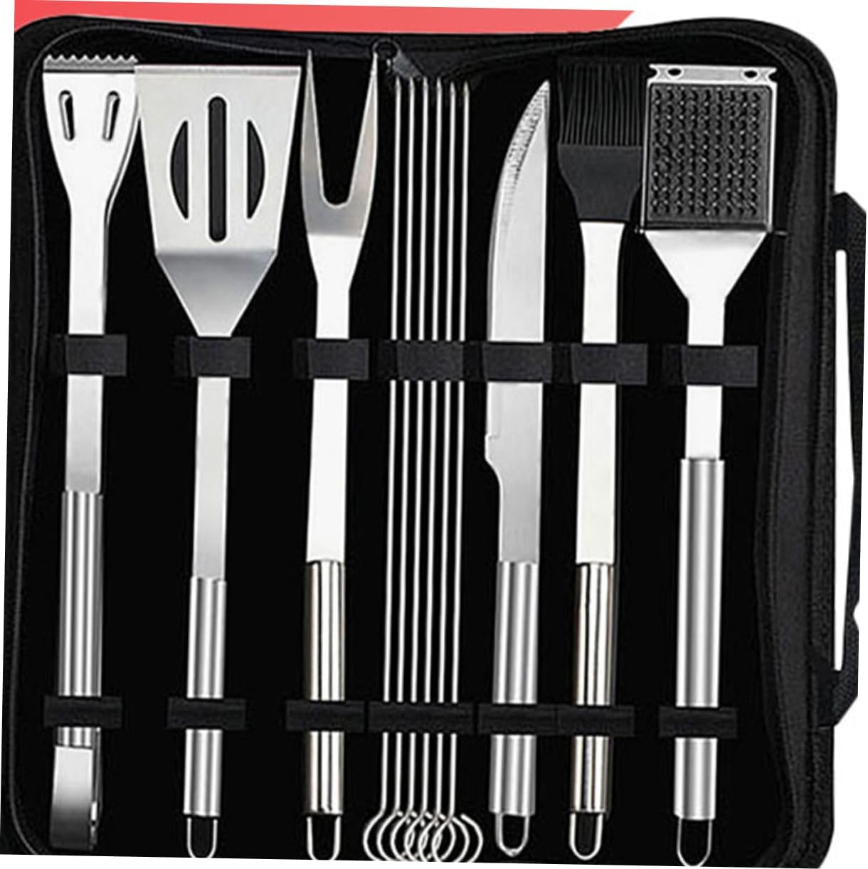 STOBAZA 12pcs BBQ Tools Kit Stainless Steel BBQ Tools Set Brush Tongs Fork Knife Clamp Spatula Skewer Barbecue Accessories Storage Bag for Camping