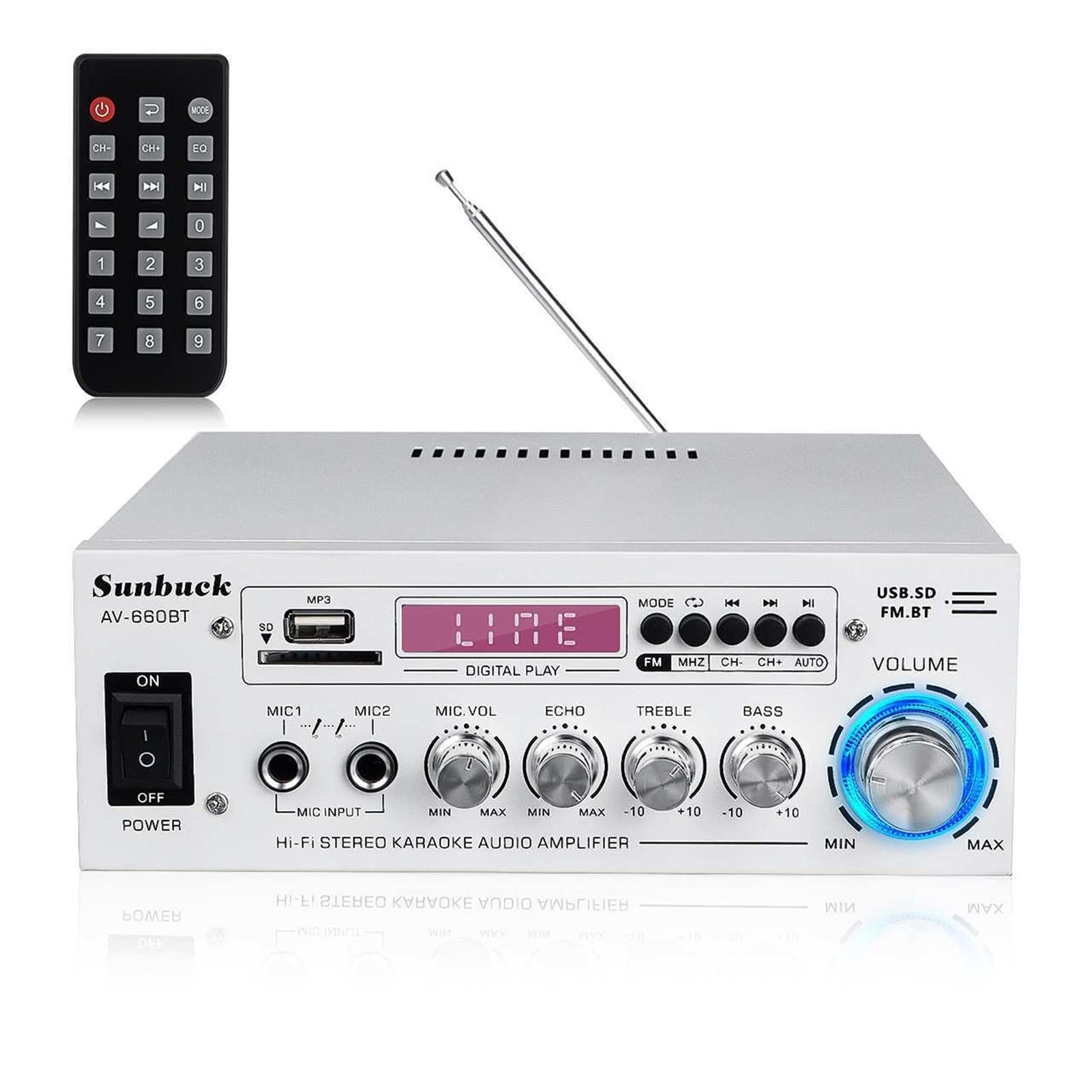 Mjfvn Silver 2000W Bluetooth 5.0 Car Amplifiers With Fm Radio Speaker Audio Amplifier Vehicle Amplifier Enclosure Car Audio(Silver)