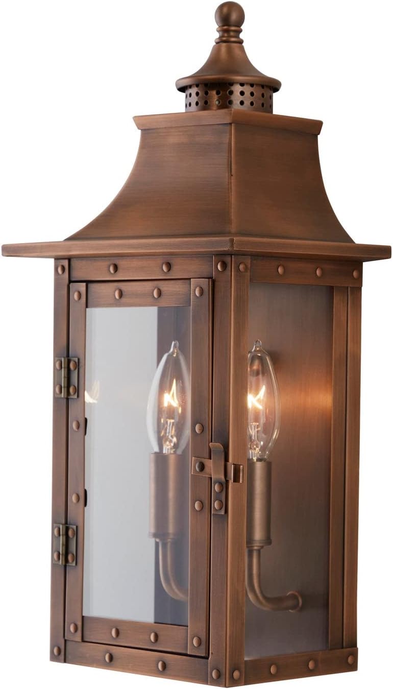 Copper Patina 20" Solid Copper Outdoor Wall Lantern with Clear Glass