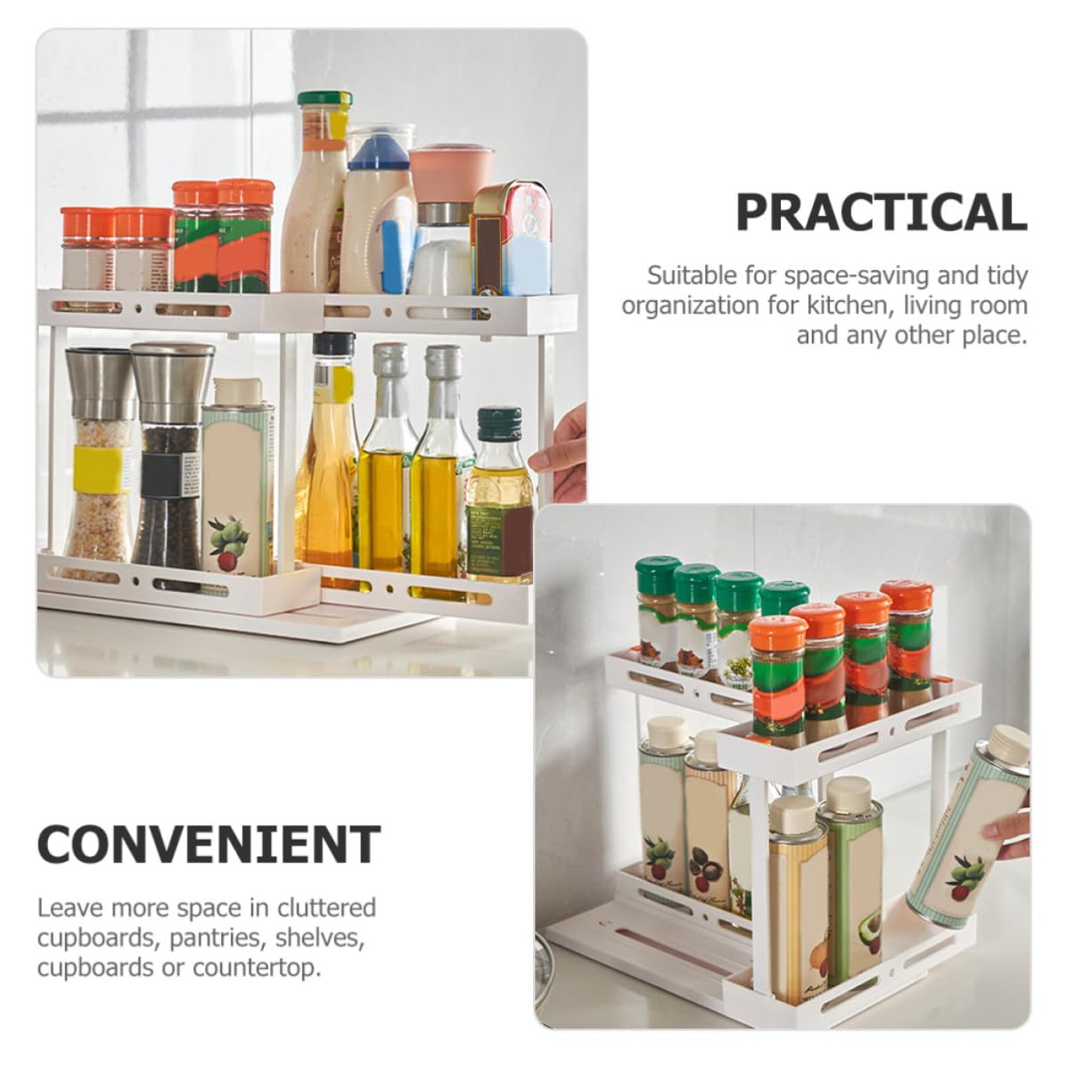 Happyyami Organizador de Cocina Diseño Extraíble y Organización Ordenada Extraíble Blanco de Abs y Acero al Carbono, Estante de Almacenamiento para Encimera