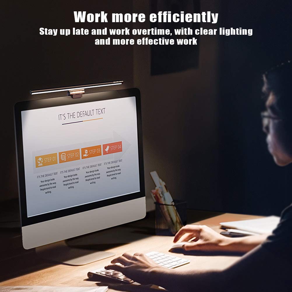 E-Lectura Lámpara LED De Tareas, Alimentación USB Monitor Light Bar, Parpadeo De Ojos-Care Luz Brillo Y 3 Ajuste De Temperatura De Color, para Los Niños, Staffs Oficina Y Estudiantes,Negro