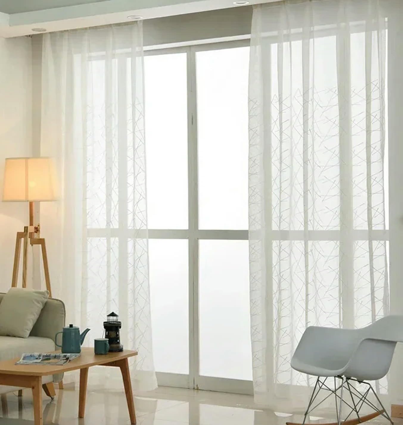 Nouveaux Rideaux en Tulle brodés Blancs géométriques pour Le salonRideaux en Tulle Modernes pour la chambreStoresRideaux en Tulle