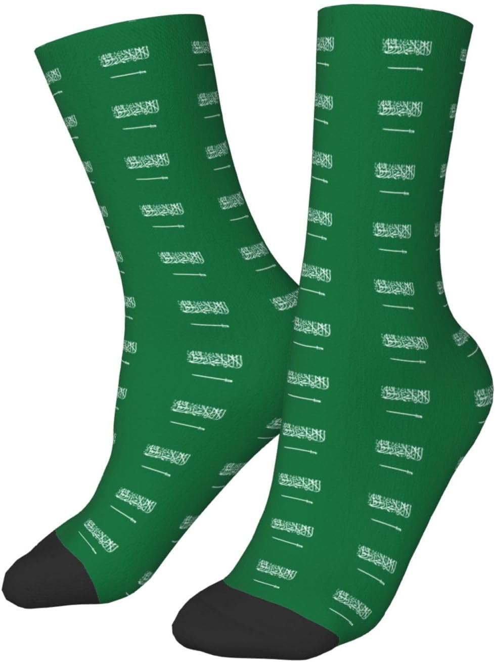 Flag of Saudi Arabia Printed 1 Black mid calf socks, stretchy athletic socks, suitable for running and workouts