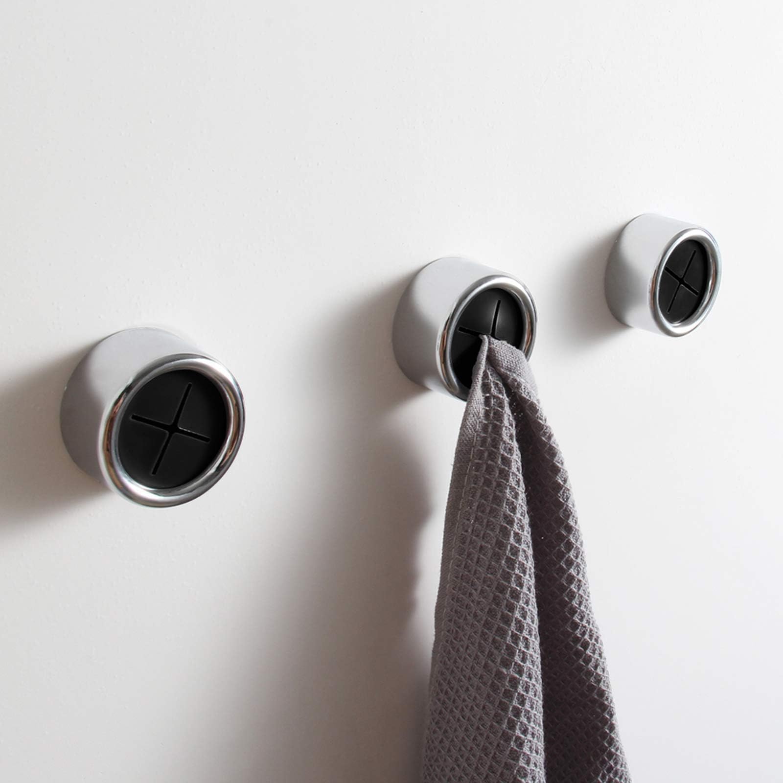 KAIYINGKitchen Towel Hooks Round Self Adhesive Dish Towel Holder Wall Mount Hand Towel Hook Tea Towel Rack Hanger for Cabinet Door (3Pcs_Black)