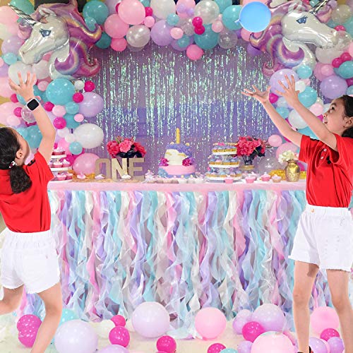 Netbros Unicorn Rainbow Curly Willow Table Skirt, Tulle Table Skirt For Rectangle Table Or Round Table, Unicorn Tutu Table Skirts For Birthday Party, Baby Shower, Banquet, Wedding (L9(Ft), H30In) #TOP7