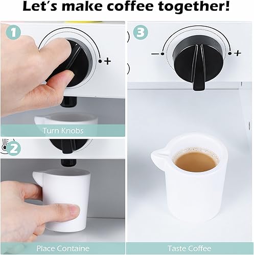 Miniatura 8 de INFANS Juego de cocina para niños, cocina de madera con sonido ligero realista, juguete de cocina para niños y niñas mayores de 3 años (blanco)