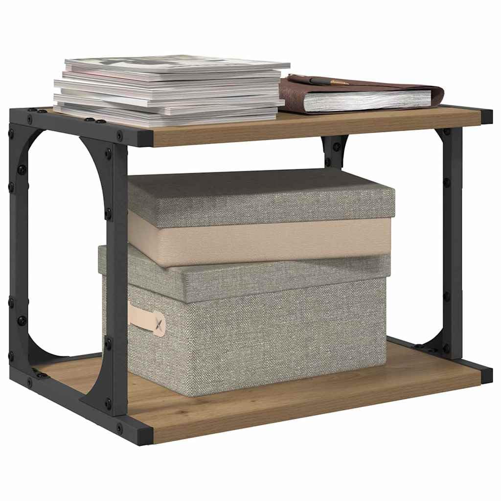Supporto per stampante a due ripiani in legno di rovere Artisan, 41 x 28 x 33,5 cm, con ruote bloccabili e superficie opaca, per ufficio moderno