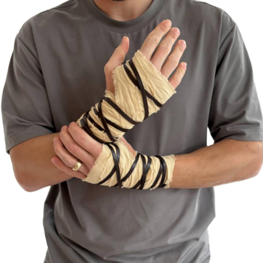 Medieval Battle Wraps Lace-Up Hand & Arm Wraps Gloves Ren Faire Cosplay LARP Costumes Adjustable Cotton Warrior Bracers