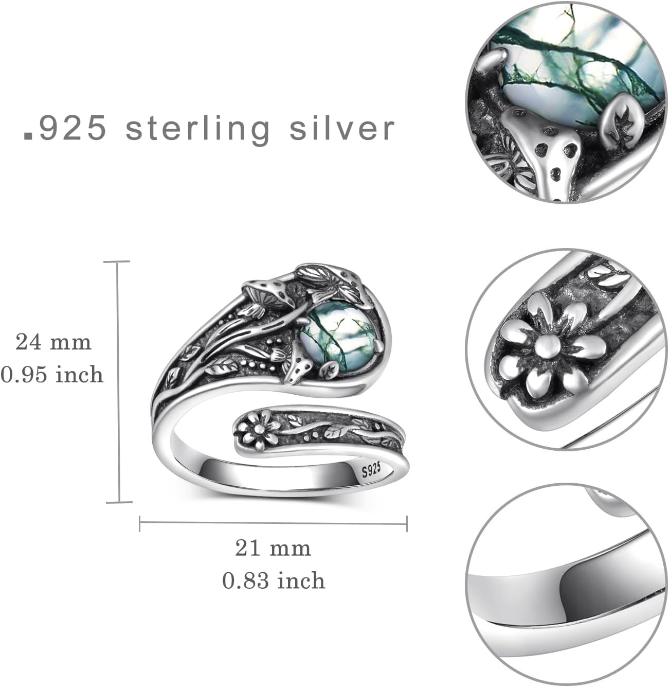 Spoon Rings for Women 925 Sterling Silver Mushroom/Phoenix/Snake/Cardinal/Octopus/Tree of Life/Sunflower/Highland Cow/Dragonfly/Dragon/Horse/Sea Turtle/Frog Rings