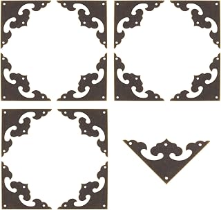 MY MIRONEY 12PCS Brass Flat Corners Bracket Antique Hardware Box Corners Bracket Hollow Pattern Decorative Furniture Corner Protectors with Nails, 1.81" x 1.81"