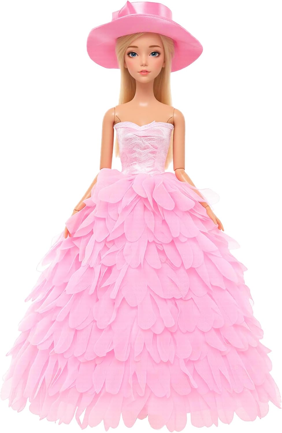 BARWA White Wedding Dress with Veil and Princess Evening Party Clothes Wears Gown Dress Outfit with Hat for 11.5 Inch Girl Doll