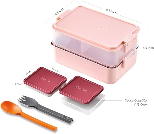 Miniatura 7 de linoroso Lonchera Bento apilable de 2 piezas para adultos, satisface todas las necesidades de alimentos, ensaladas y aperitivos, lonchera Bento