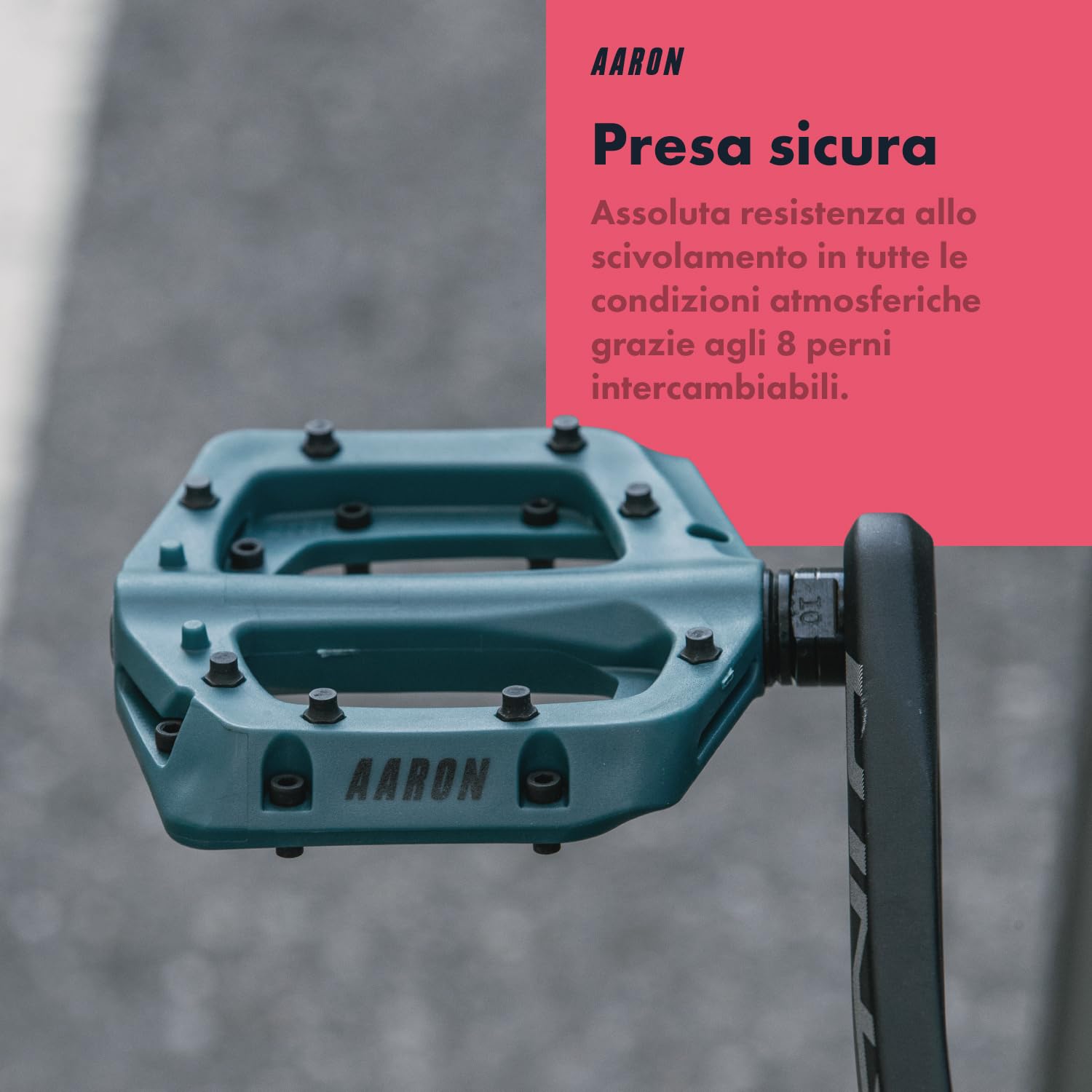 AARON Dirt MTB Pedali in fibra di nylon ultraleggera con cuscinetto a sfera industriale sigillato – antiscivolo grazie a 8 perni intercambiabili – Piattaforma per bici da dirtbike, e-bike, downhill,