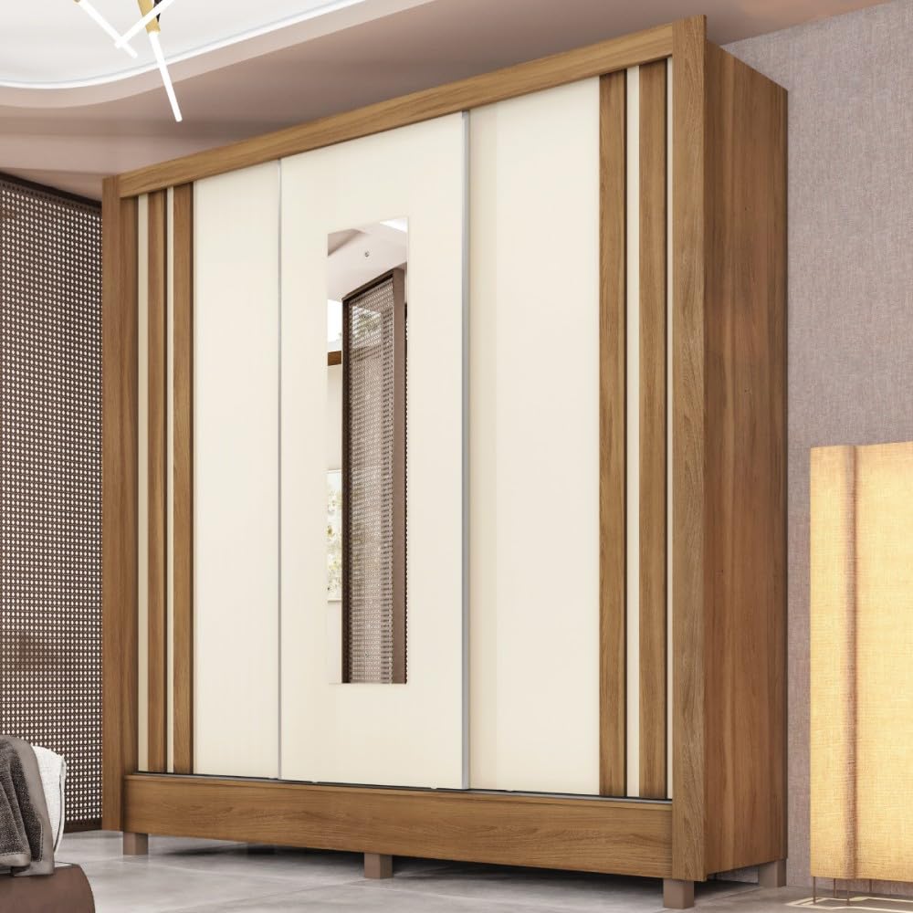 Guarda-Roupa Ravel 3 Portas 2 Gavetas com Espelho Flex Amêndola