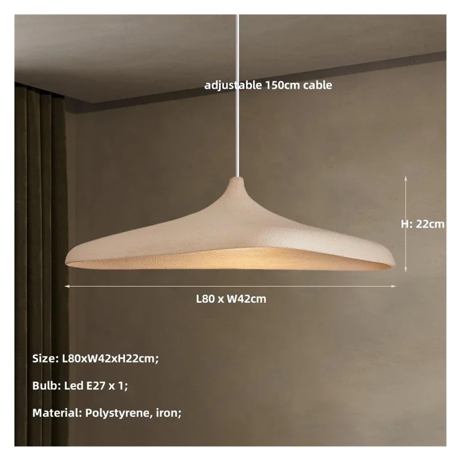 Lampa wisząca LED w stylu skandynawskim do salonu, jadalni, sypialni (trzonek E27, brązowa, 80 x 42 x 22 cm, neutralna)