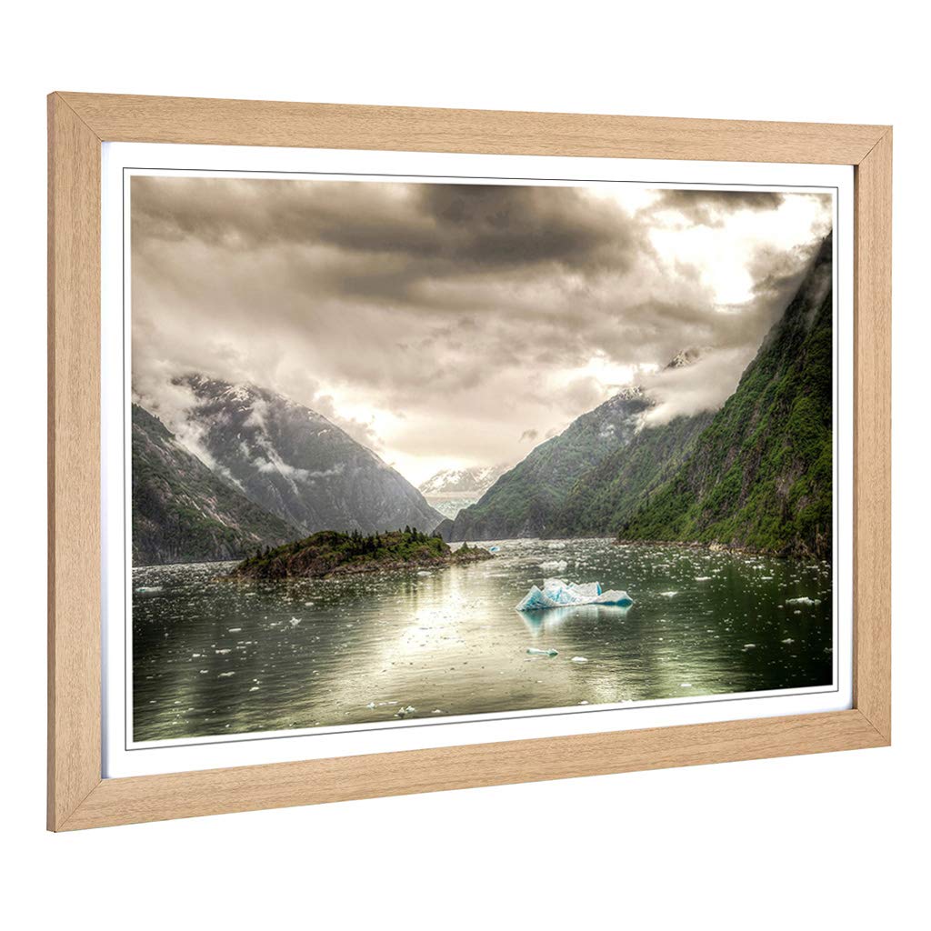 Big Box Art Framed Print of Landscape Alaska Lake & Mountains (3) Design | Wall Art Picture | Home Decor for Kitchen, Living Room, Bedroom, Hallway, Oak, A2 / 24.5x18 Inch / 62x45cm