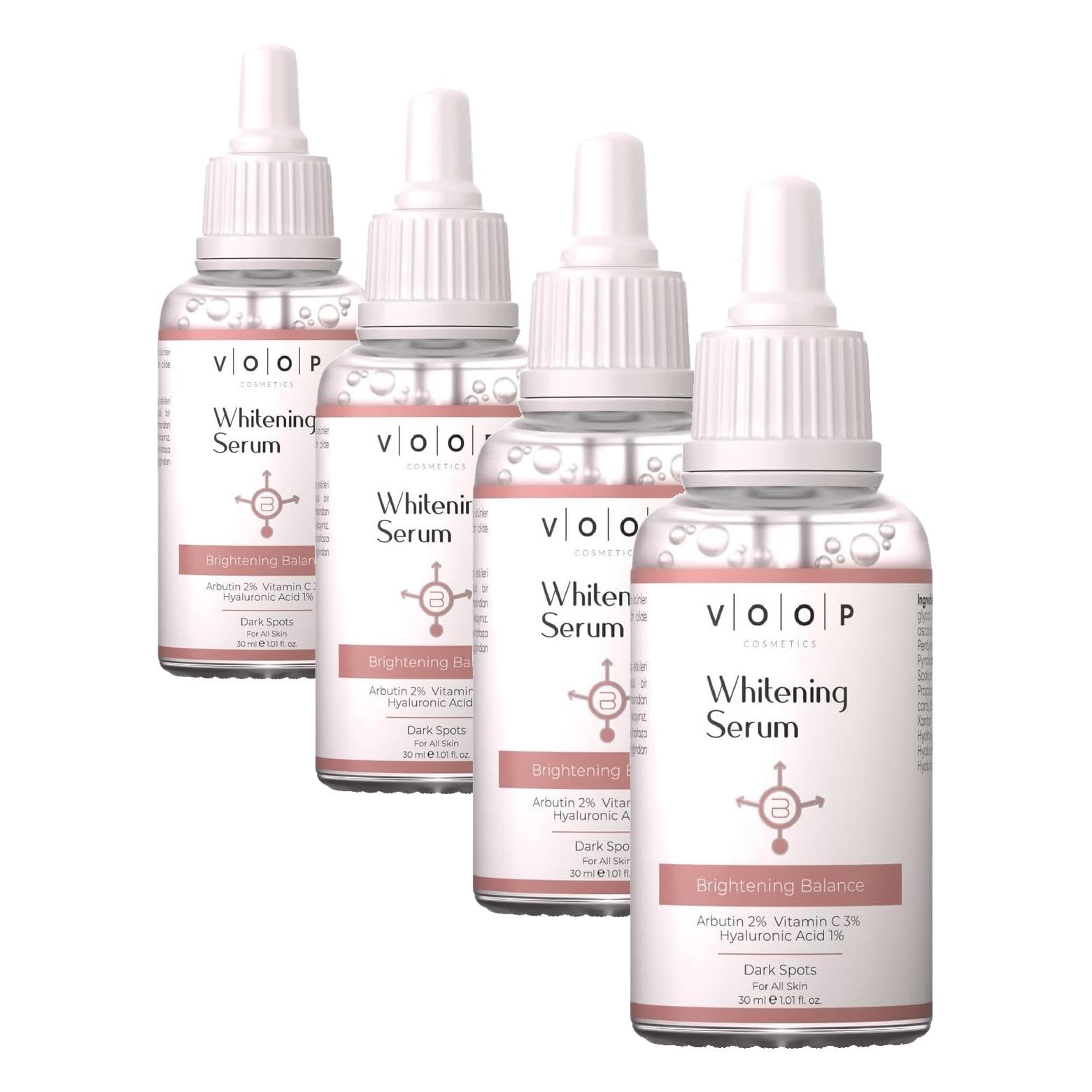 VOOP Whitening, Cilt Tonu Eşitleyici, Koyu Leke Karşıtı Serum 30 ml (4 paketi)