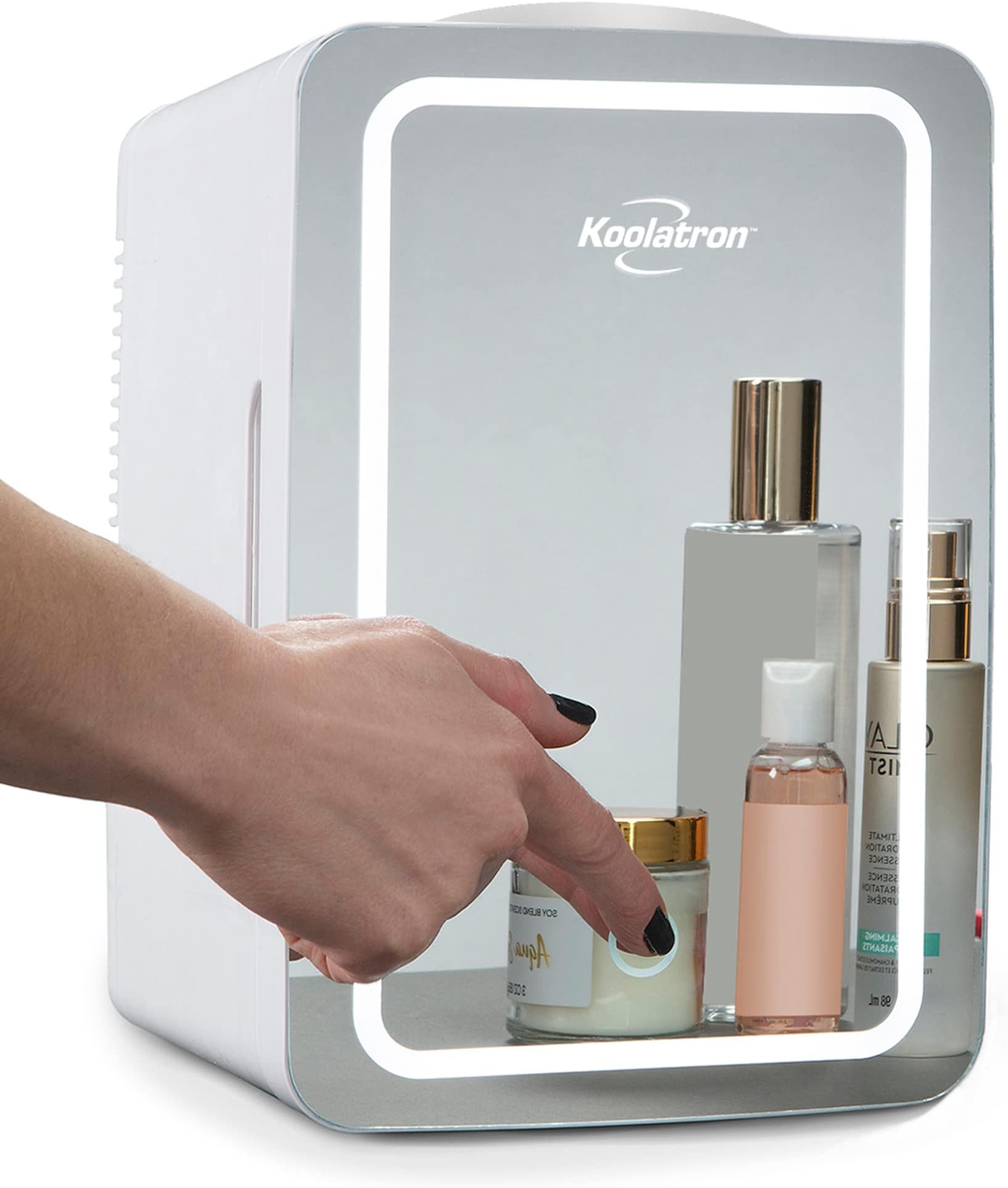 – Koolatron 6L Cosmetic Mini Fridge for Bedrooms Compact Small Vanity Car Refrigertor 12V Portable Skincare Beauty Makeup Fridges with Dimmable LED Light Mirror Ideal for Girls Kids Desk Home White