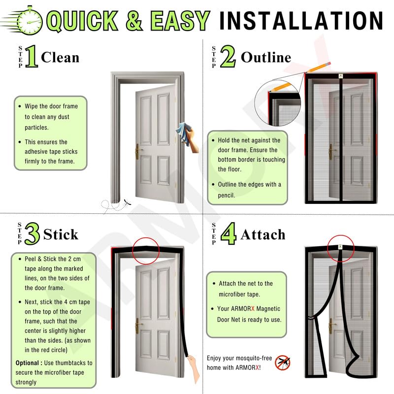 Image of ARMORX High Tensile Polyester Magnetic Door Mosquito Net, Self Closing Magnets with Buckle Strap, Protection from Insects, Pets & Kids Friendly | Classic Grey -215cm x 100cm