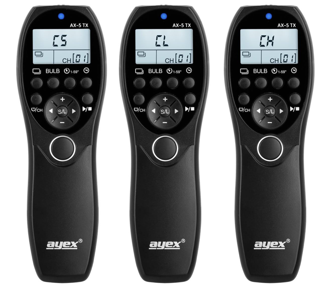ayex AX-5 Timer zdalny wyzwalacz radiowy kompatybilny z Sony USB-C A7C II A7C R A7 V A6700 interwałowy timer Bulb Delay 2,4 GHz zasięg 100 m LCD 32 kanały