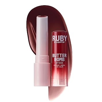 Ruby Kisses Butter Bomb Lip Balm, High Shine Tinted Lip Gloss, Ultra Hydrating Melting Lipstick With Shea Butter for Plumped Look, Lightweight Buildable Color With Glowy Glass Finish Hot Chocolate