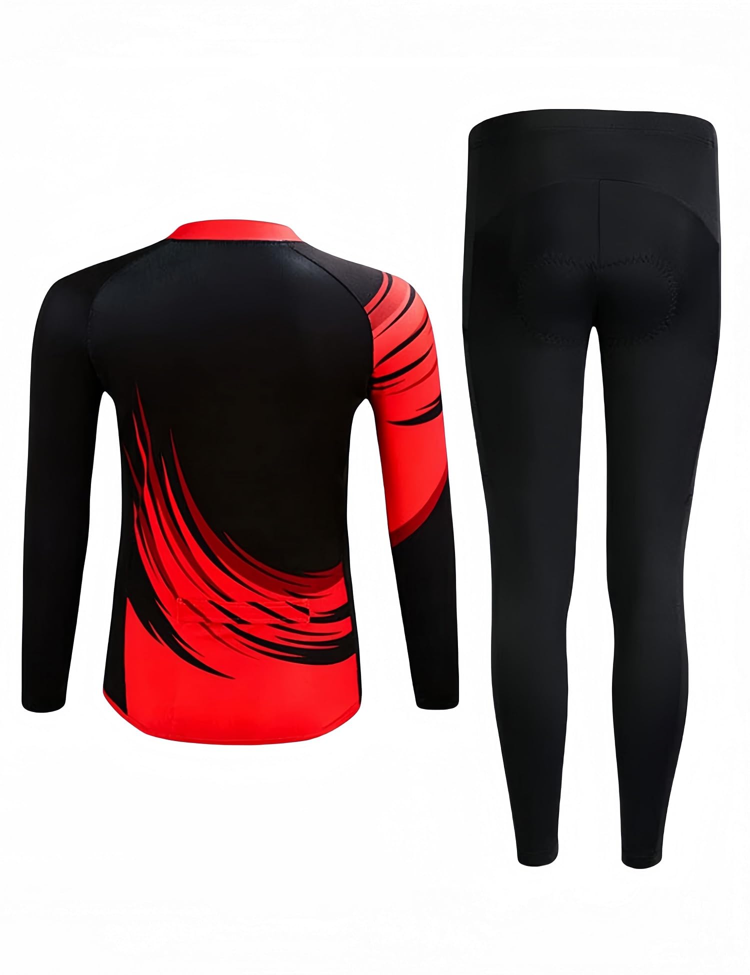LiFschal Kids Cycling Jersey Set (Long Sleeve Jersey + Padded Shorts) (Black&Red, 4-5Years)