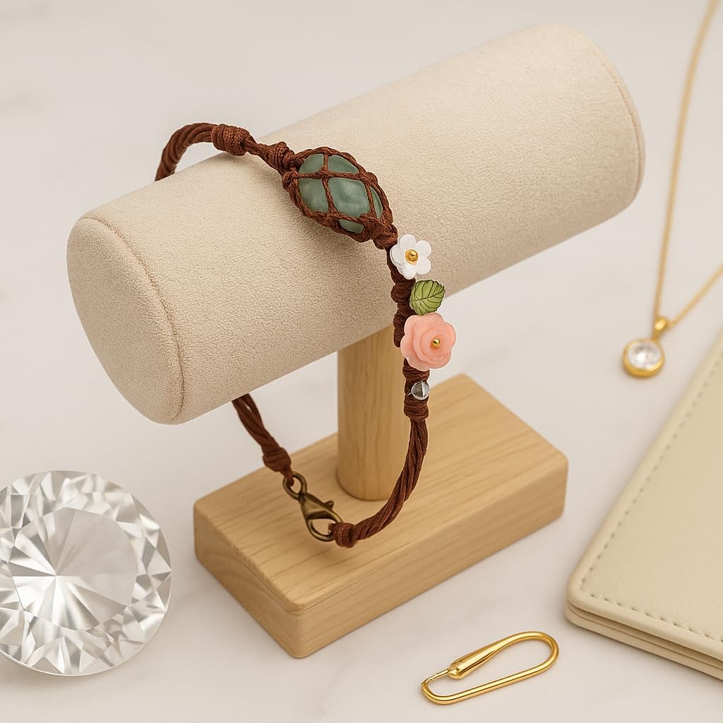 Handmade Boho Aquamarine Bracelet – March Birthstone Jewelry with Pink Rose & White Daisy, Adjustable Natural Gemstone Bracelet for Women, Floral Light Blue Crystal Bracelet Gift for Her - Image 8