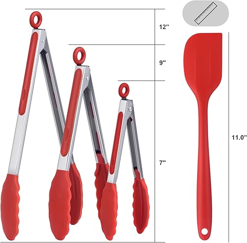 Miniatura 6 de Pinzas de cocina para cocinar, pinzas de silicona con bloqueo, pinzas de buffet, pinzas de acero inoxidable para servir, pinzas de 7, 9 y 12