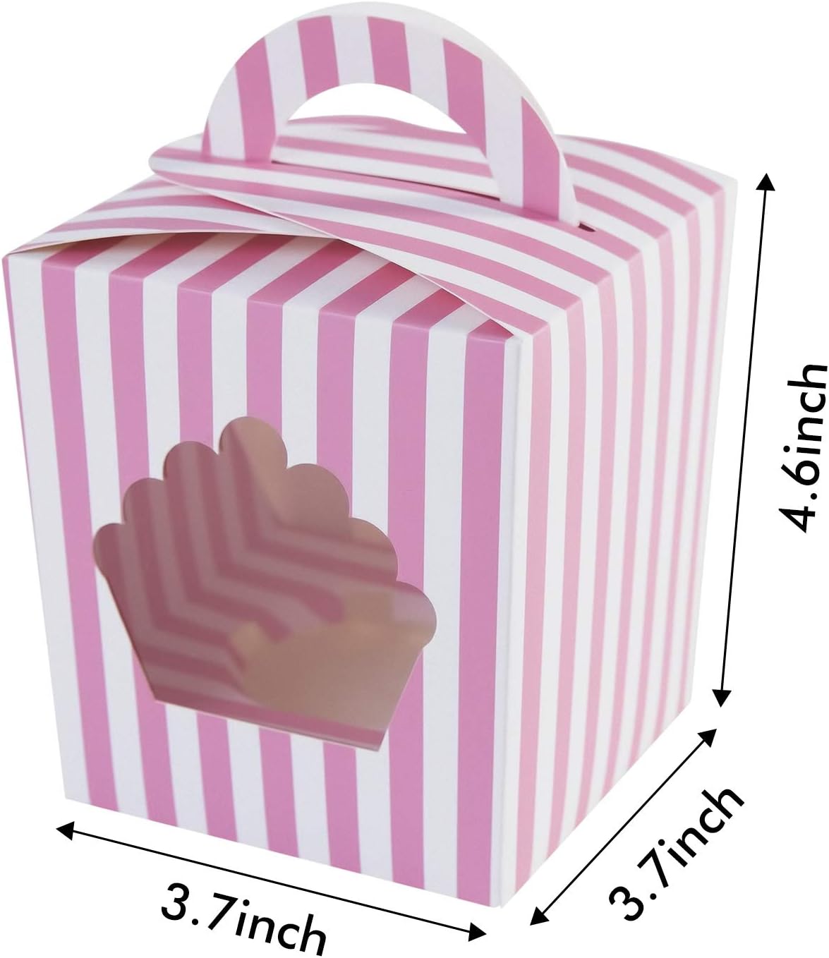 ONE MORE Large Single Cupcake Boxes Containers,Pink Individual Cardboard Cupcake Box Carrier with Insert&Handles and PVC Window For Birthday and Party Favors Pack of 15