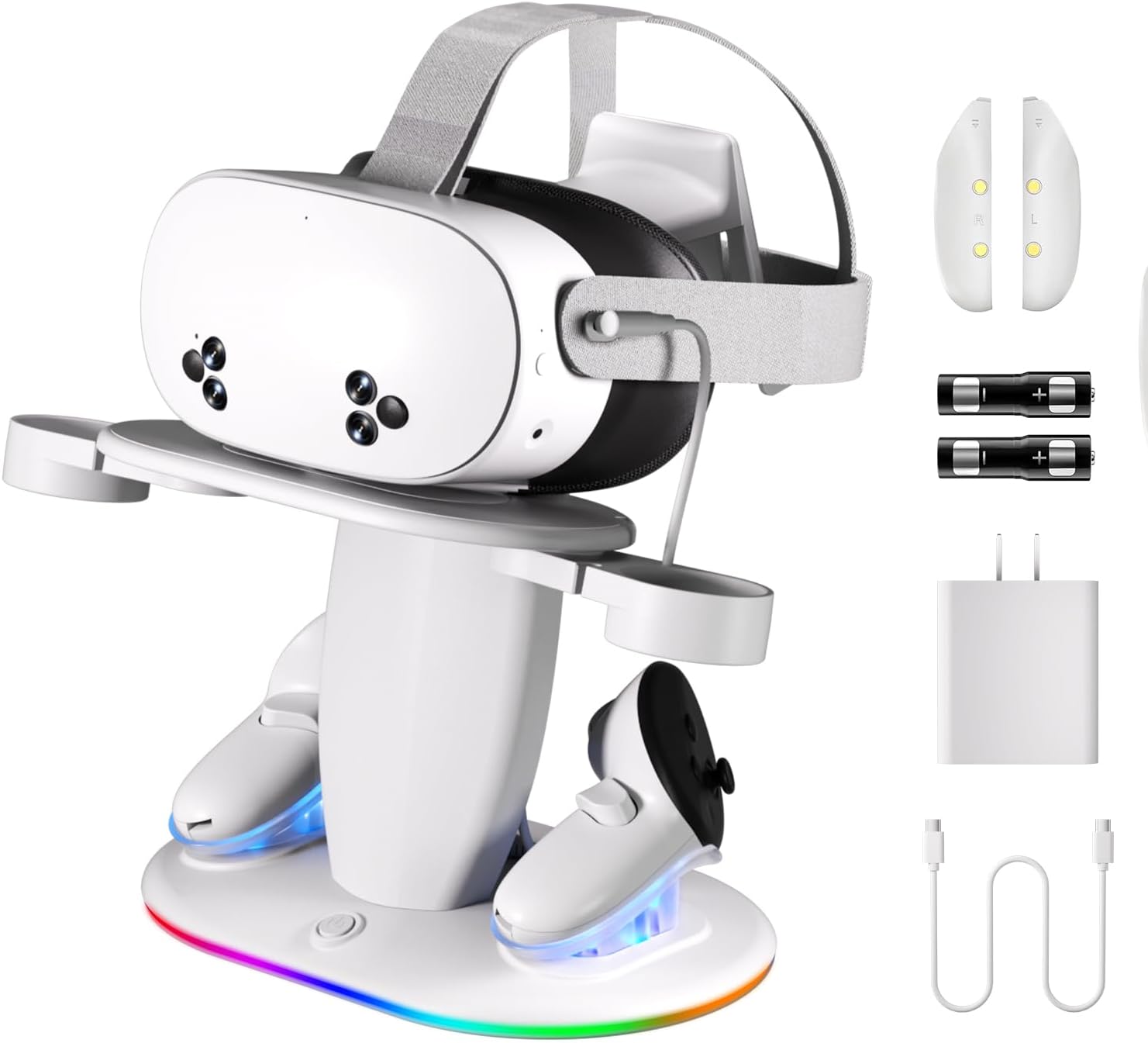 Charging Dock for Meta Quest 3S/3/2,20W Magnetic Charging Station for Oculus Quest 3S/3/2 Accessories VR Headset Accessories with RGB Light,Fast Charging Station with 2 Rechargeable Batteries