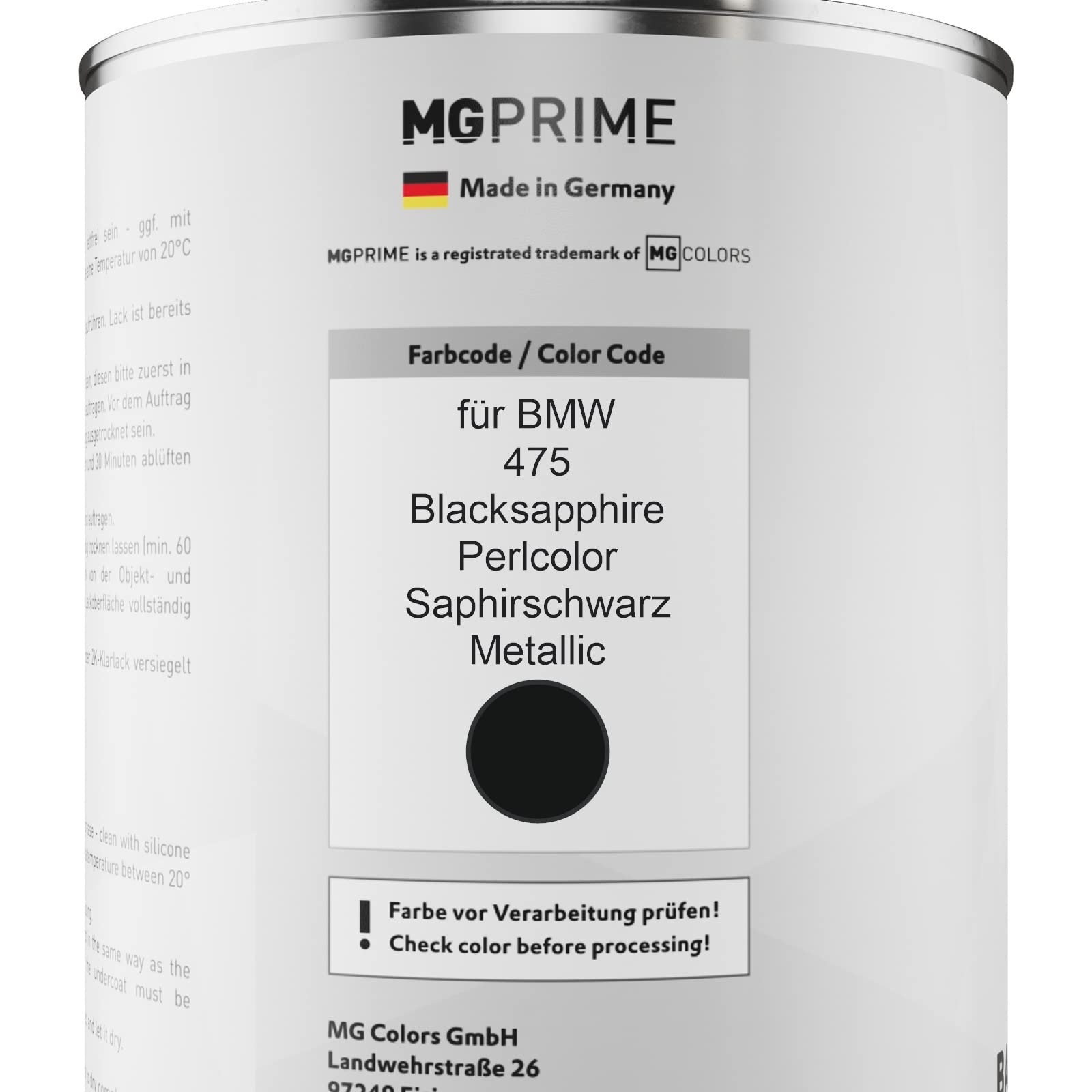 MG PRIME Pots de Peinture voiture pour BMW 475 Blacksapphire Perlcolor 2,5L
